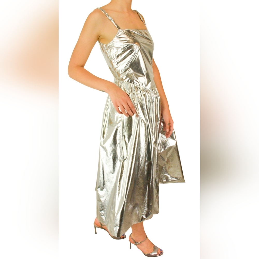Sz 4 NWT Sandy Liang Nabo metallic dipped waist dress - Picture 2 of 4